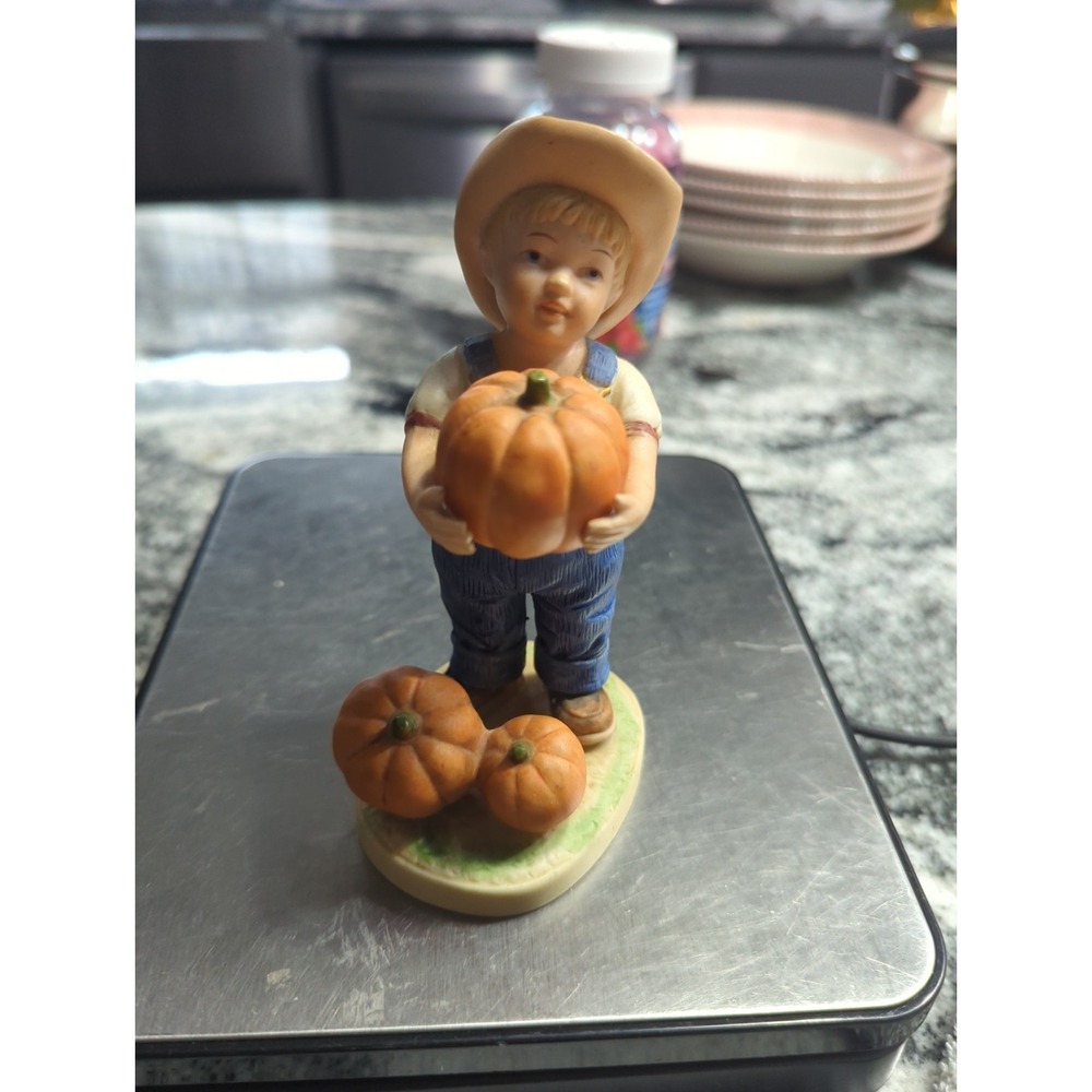 Vintage 1985 Homco Figurine Denim Days Home Interior Cowboy W Pumpkins